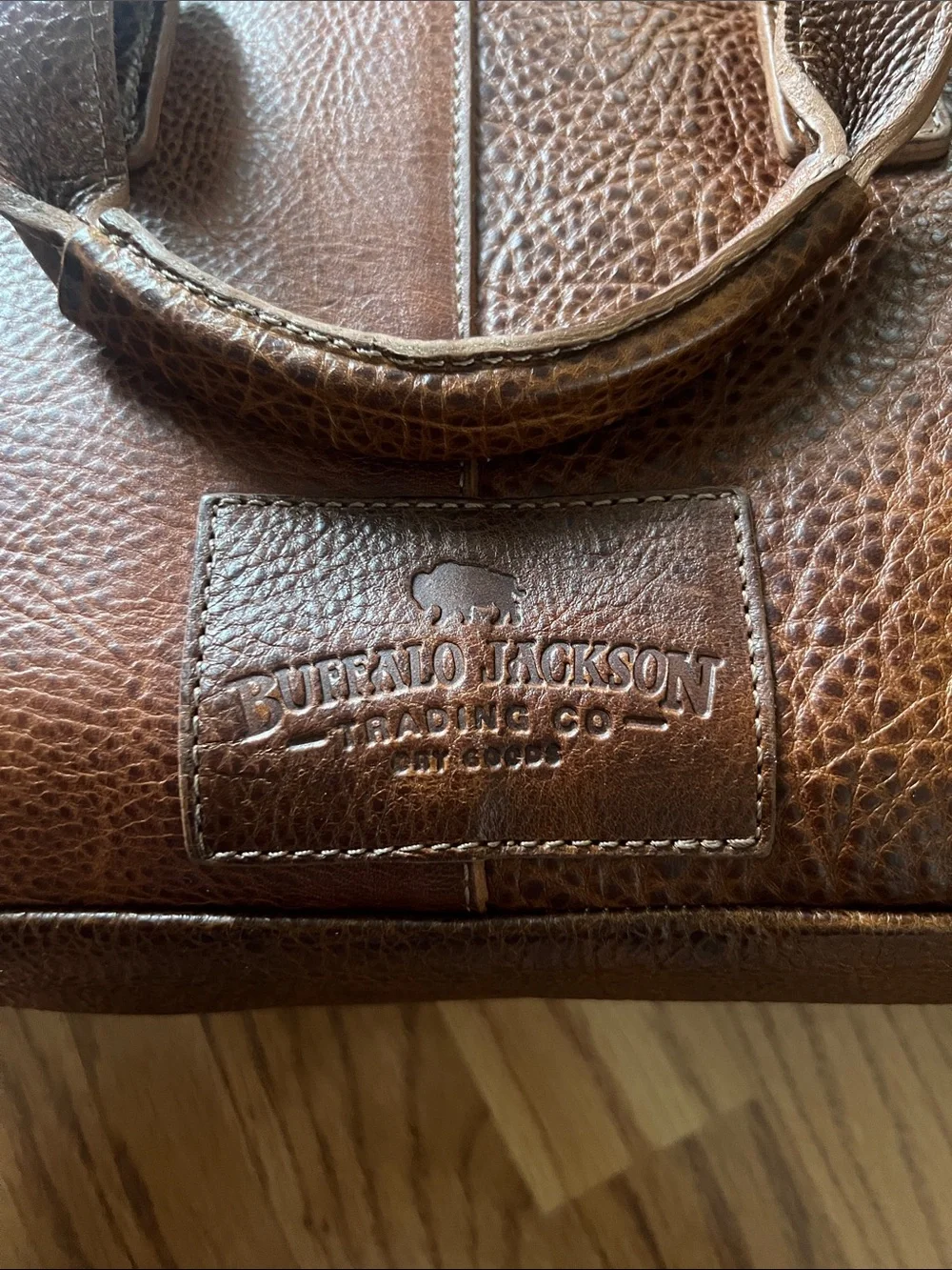 Buffalo Jackson Co. Premium Brown Leather Briefcase with Canvas Shoulder Strap